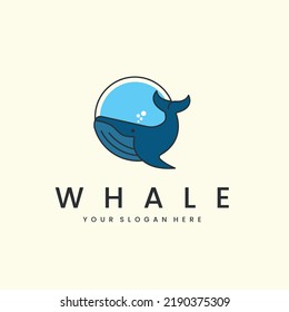whale and water with vintage and emblem style logo vector icon illustration template design