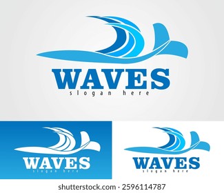 whale waves vector icon logo design illustration