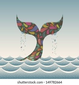 Whale waving hello with it's tail, eps10 vector