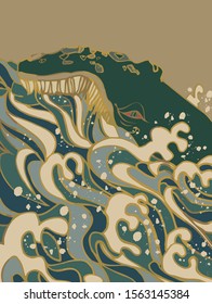 The whale which swims a rough sea