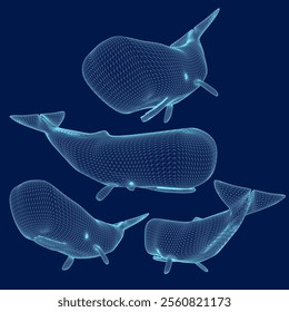 whale wireframe set. vector for graphic resources