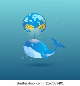 whale world, the whale spraying earth shaped water , keep his dream!