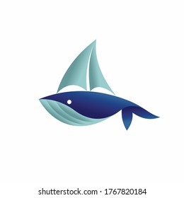 whale with yacht vector logo