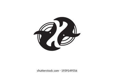 whale yin-yang logo vector symbol icon design illustration