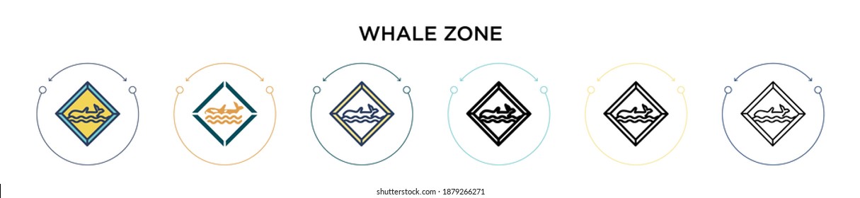 Whale zone icon in filled, thin line, outline and stroke style. Vector illustration of two colored and black whale zone vector icons designs can be used for mobile, ui, web