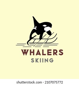 whalers skiing illustration logo design. whalers mascot