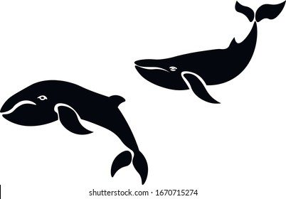 Whales, animal  vector  isolated illustration on white background. Concept for logo, icon, print 