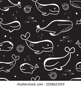 whales black and white pattern background dark vector graphics