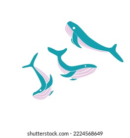 whales with different pose for icon, symbol, logo, etc. vector illustration