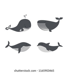 Whales and dolphins sea design icon vector set