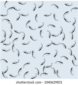 Whales doodle on a blue background