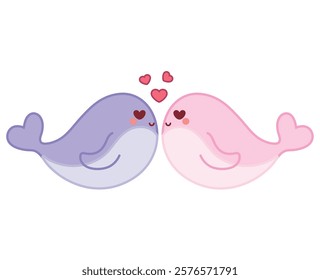 Whales with floating hearts vector