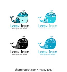 Whales logo set, sketch for your design