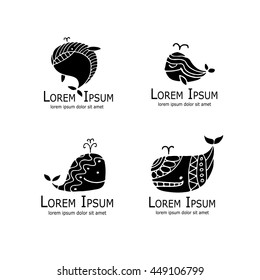 Whales logo set, sketch for your design