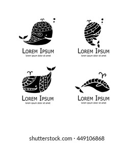 Whales logo set, sketch for your design