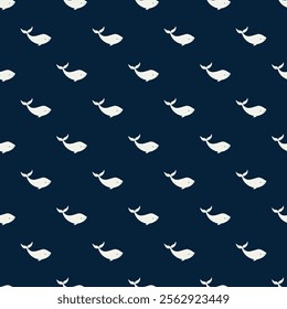 Whales minimalistic vector seamless pattern illustradion navy dark background