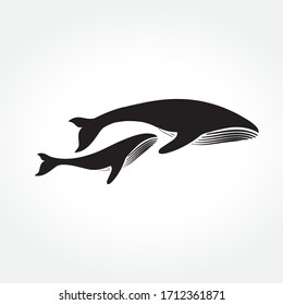 whales, mother and calf, vector illustration