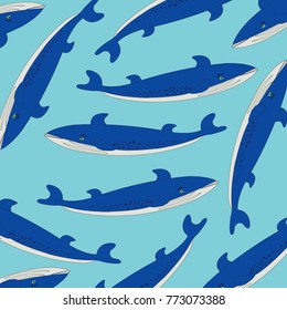 whales on blue background 