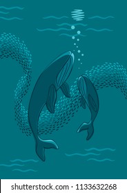 Whales and school of fish underwater