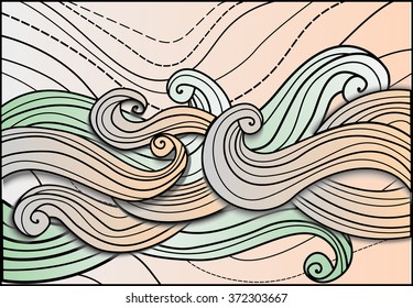 whales in the sea. Illustration of the sea and the waves. Abstract sea