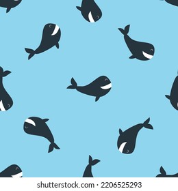 Whales in the sea. Seamless pattern, vector illustration