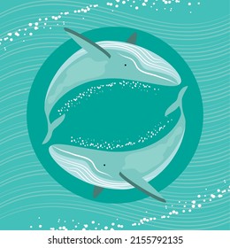 whales sea wildlife badge style