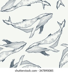 Whales seamless pattern. Animal background. Vector illustration