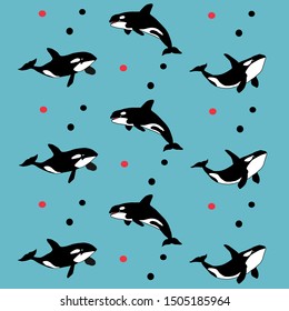 Whales Seamless pattern.  cute characters. Vector illustration. Perfect for kids room wallpaper ,wrapping paper, invitations, posters, greeting cards, wall art posters, fabric print.