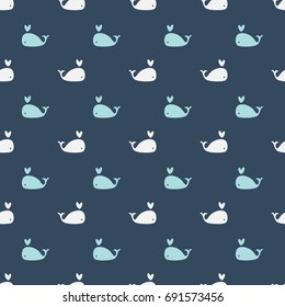 Whales Seamless pattern on blue background vector illustration. Sea pattern, 