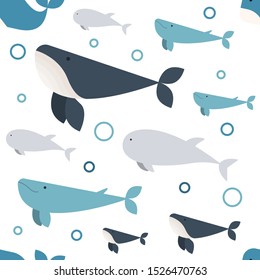 Whales seamless pattern. Seamless pattern with whales vector. Flat style vector illustration.