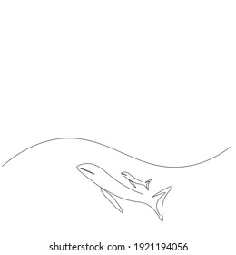 Whales silhouette drawing, vector illustration