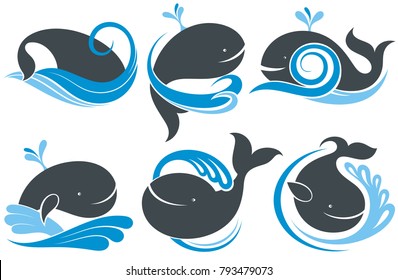 Whales with splash of water