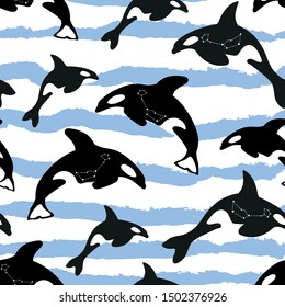whales vector seamless illustration. Concept for print, web design, cards, wallpapers