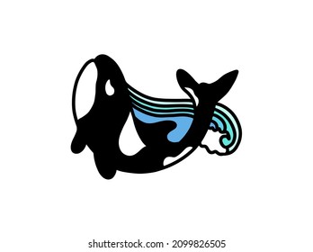 Vector de diseño de logotipo de ballenas y olas