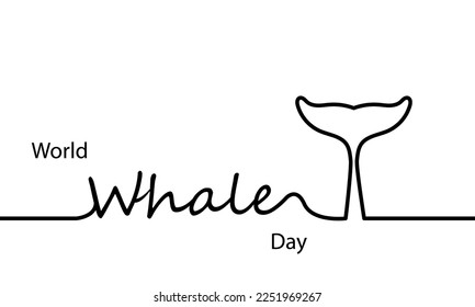 Whales world day linear, vector art illustration.