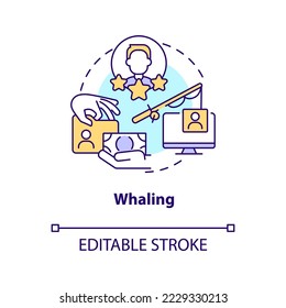 Whaling phishing attack concept icon. Steal high-profile person data. Cyber criminal abstract idea thin line illustration. Isolated outline drawing. Editable stroke. Arial, Myriad Pro-Bold fonts used