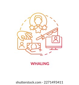 Whaling phishing attack red gradient concept icon. Steal high-profile person data. Financial cybercrime abstract idea thin line illustration. Isolated outline drawing. Myriad Pro-Bold font used