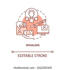 Whaling phishing attack terracotta concept icon. Steal high-profile person data abstract idea thin line illustration. Isolated outline drawing. Editable stroke. Arial, Myriad Pro-Bold fonts used