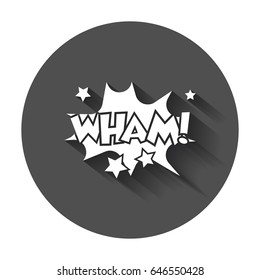 Wham comic sound effects. Sound bubble speech with word and comic cartoon expression sounds. Vector illustration with long shadow.