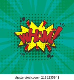 wham comic text bubble, cartoon style pop art,