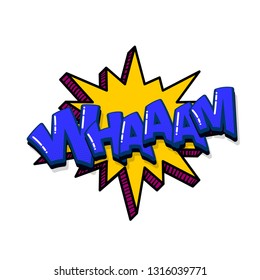 Wham comic text sound effects pop art style. Vector speech bubble word and short phrase cartoon expression illustration. Comics book colored background template.