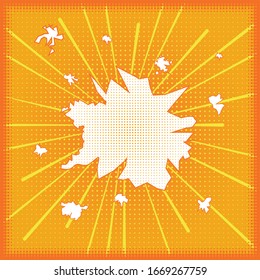 WAS! Poster im Stil einer Comic-Pop-Kunst mit Elementen aus Halftonen und Geschwindigkeitslinien, eine weiße Sprachblase für Text auf gelbem Hintergrund. Vektorillustration.