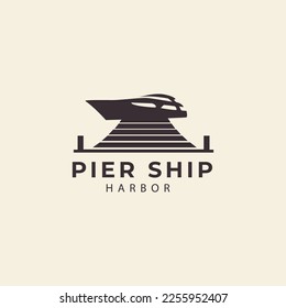 wharf,harbor,ship,hipster logo vector icon symbol illustration design for brand,company,template