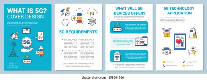 What is 5g brochure template. Requirements. Flyer, booklet, leaflet print, cover design with linear icons. Technology application. Vector page layouts for magazines, reports, advertising posters