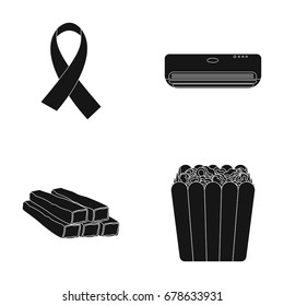 What, air conditioning and other web icon in black style. crabs, popcorn icons in set collection.