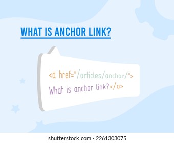 Was ist Anchor Link Concept Illustration. Sichtbarer, klick-Textlink zu einem anderen Website-Abschnitt für eine bessere und bequemere Navigation durch Webseiten, Anzeige relevanter und ähnlicher Artikel