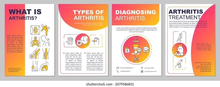 What is arthritis red brochure template. Diagnosing and treatment. Flyer, booklet, leaflet print, cover design with linear icons. Vector layouts for presentation, annual reports, advertisement pages