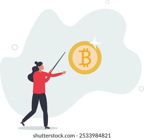 What is Bitcoin and blockchain technology, knowledge or crypto currency technology, blockchain class and education concept,flat design with people.