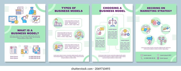 What is business model brochure template. Marketing strategy. Flyer, booklet, leaflet print, cover design with linear icons. Vector layouts for presentation, annual reports, advertisement pages