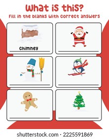 What christmas item is this printable worksheet. See and write the correct animal's names. Educational worksheet for preschool. Vector illustration.